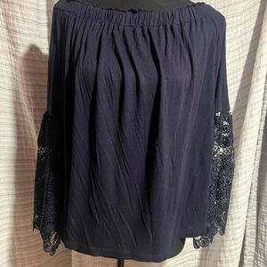 LOFT Navy Off-Shoulder Blouse with Lace Detail